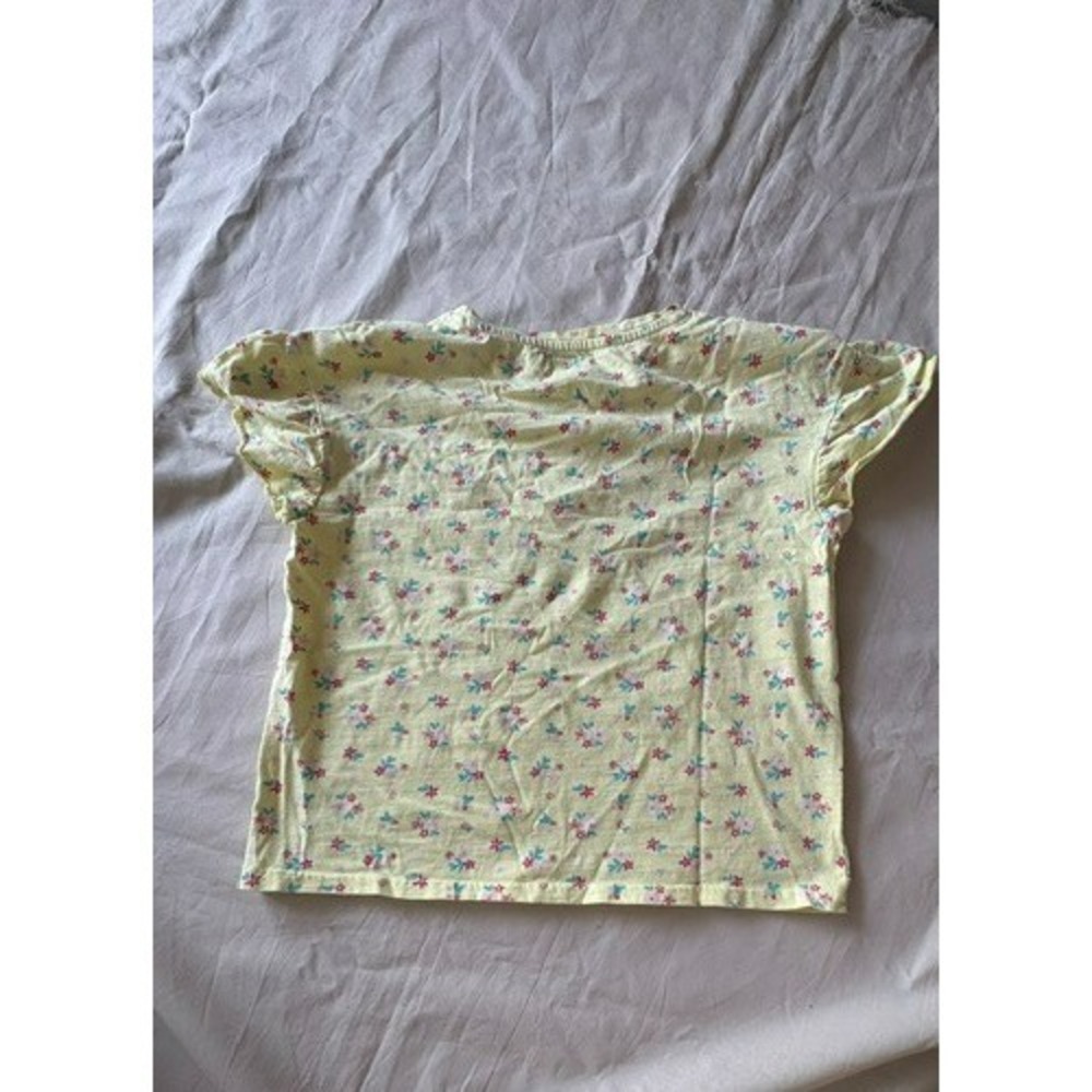Sfera Girls Youth Size 7-8 Yellow Floral Glitter Print Ruffle Sleeve T-shirt Top - Picture 4 of 11